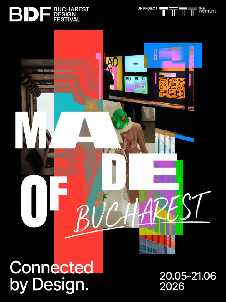 Bucharest Design Festival 2026 — Made of Bucharest, Connected by Design. Portrait key visual by Glitch.