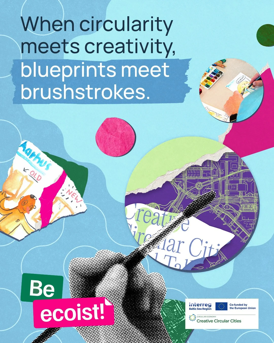 Blueprints meet brushstrokes campaign poster