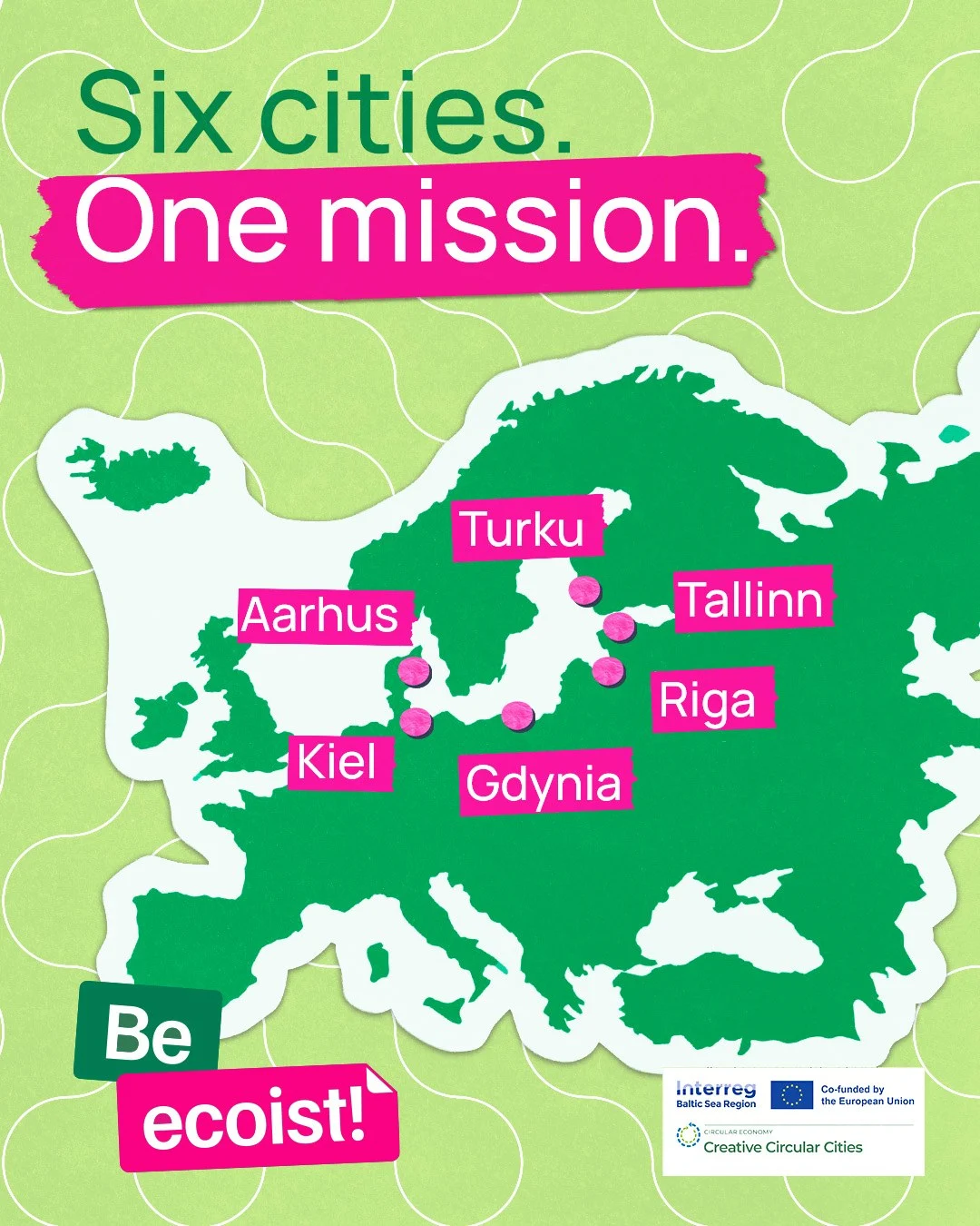 The six Creative Circular Cities on a shared campaign map
