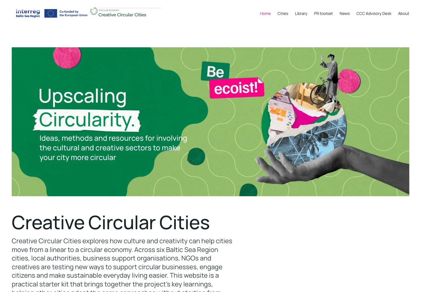 CCC homepage connecting campaign identity with cities, resources and news
