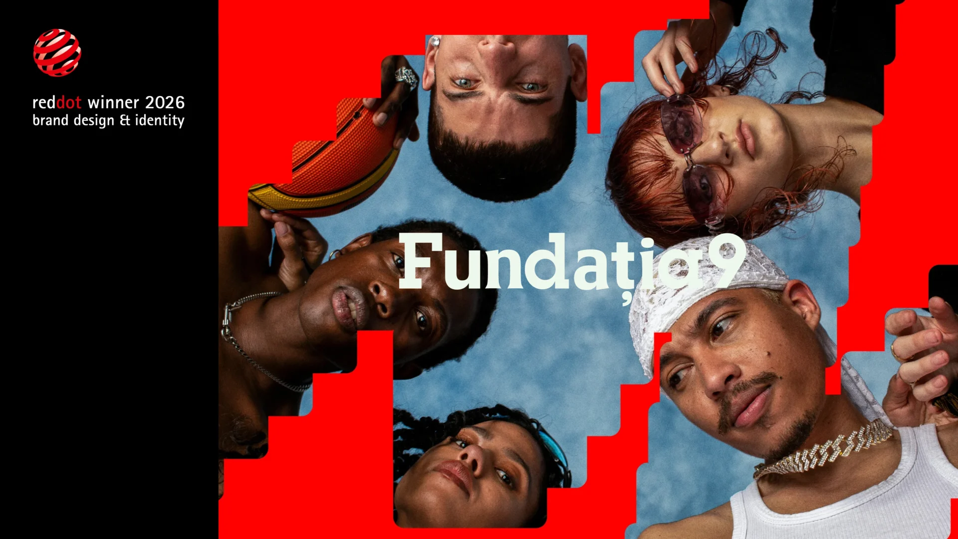 Fundația9 brand identity by Glitch, with the Red Dot Award 2026 winner mark