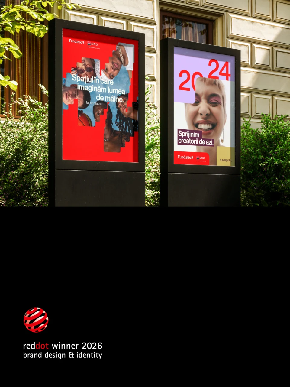 Fundația9 campaign applications with the Red Dot Award 2026 winner mark