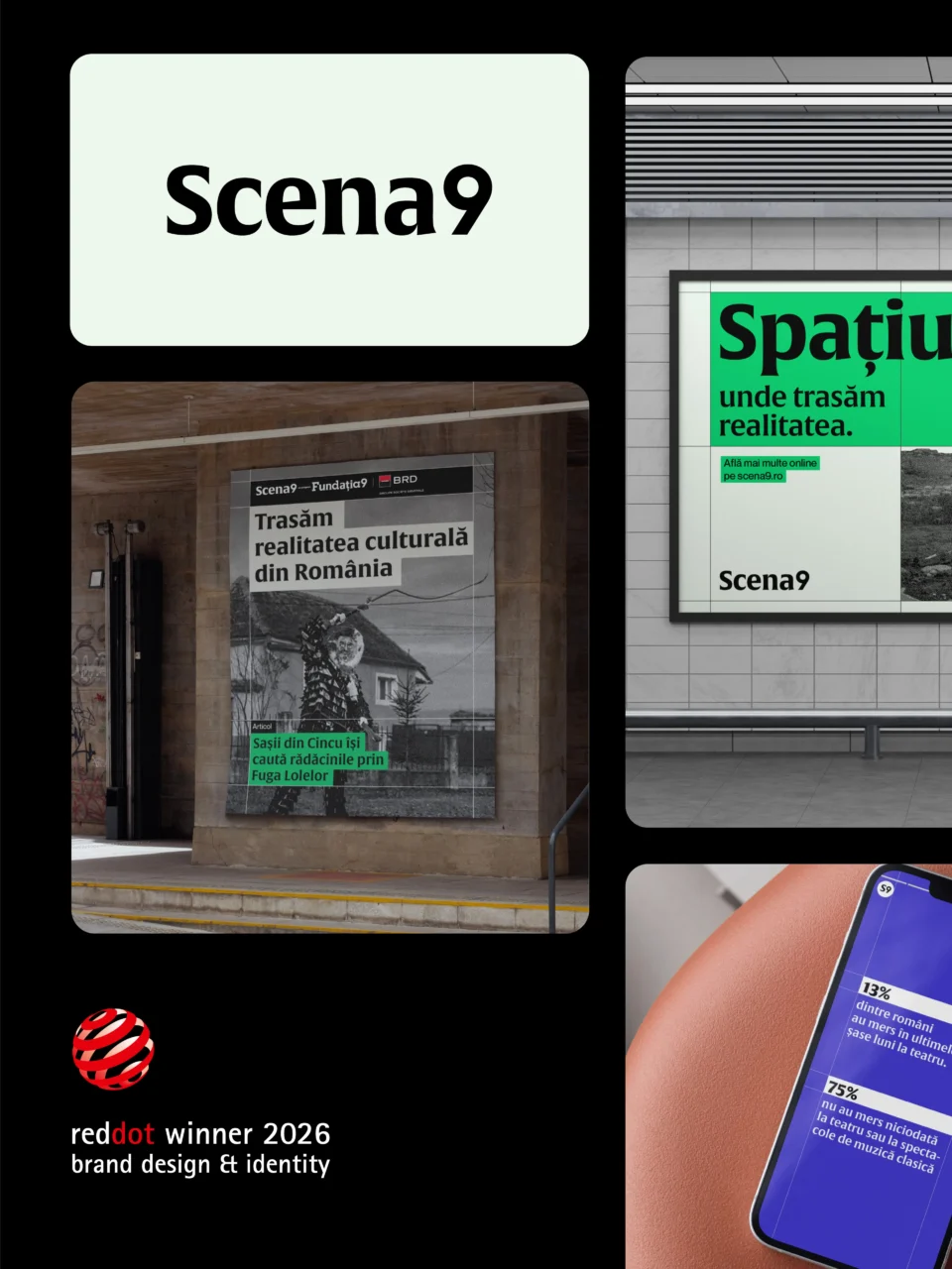 Scena9 identity applications with the Red Dot Award 2026 winner mark