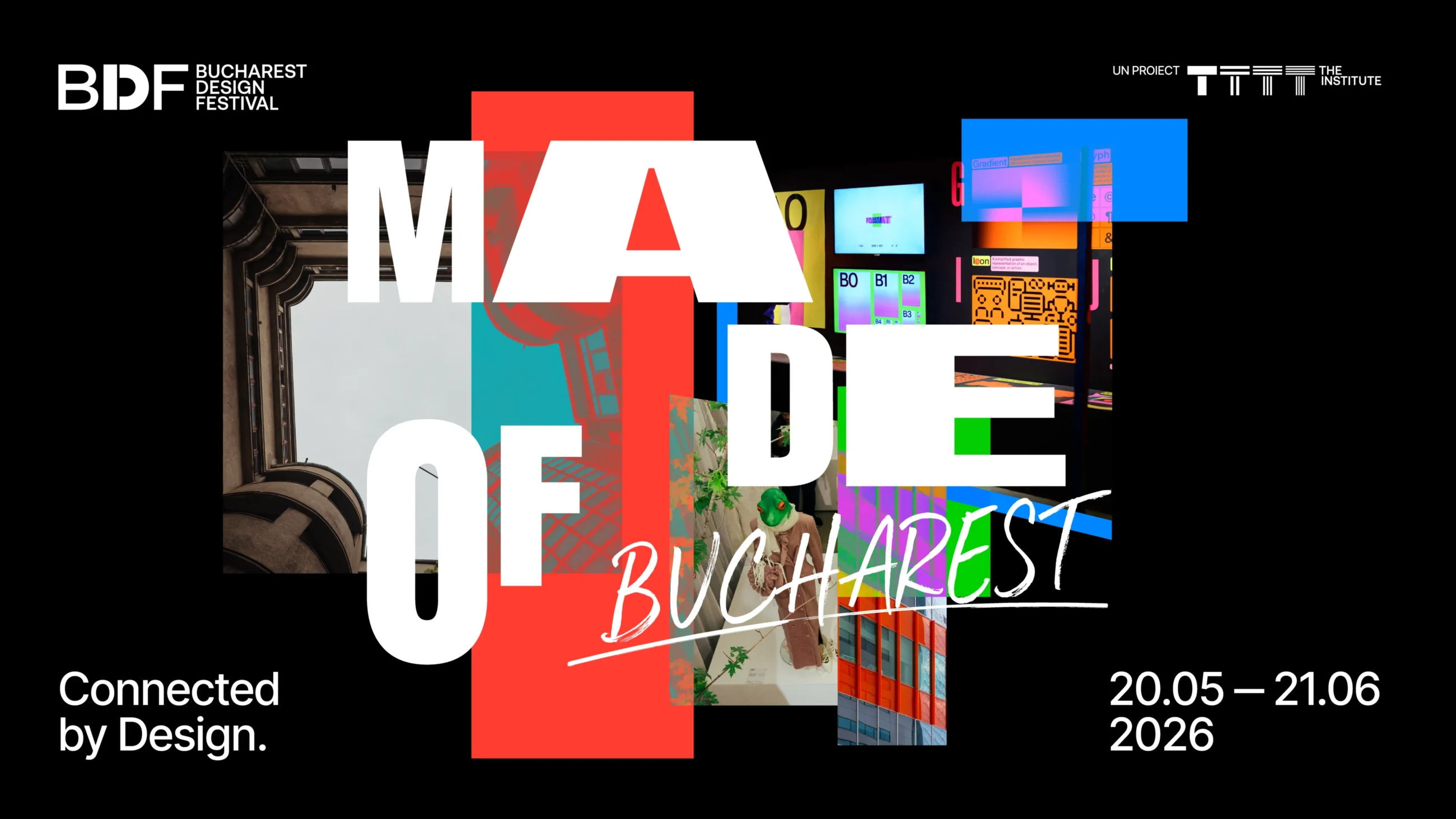 Bucharest Design Festival identity reading Made of Bucharest, Connected by Design