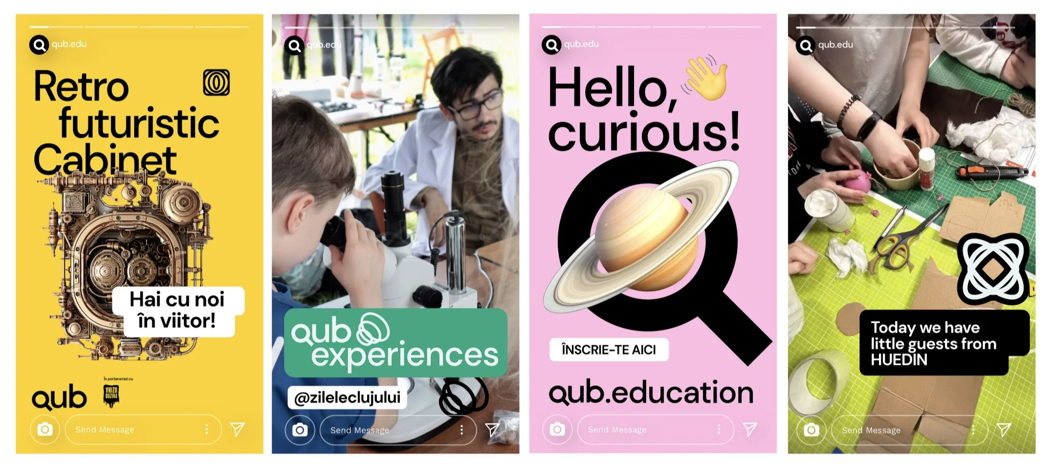 QUB Instagram Stories combining workshop photography and programme announcements